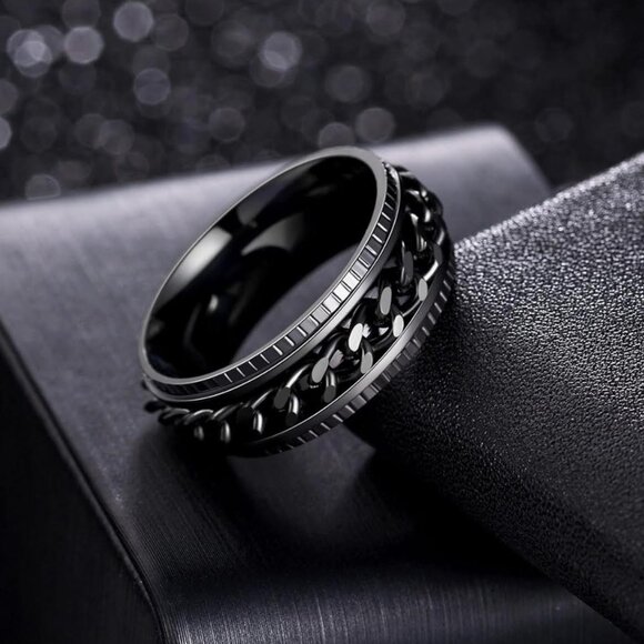 UNISEX BLACK ANNIVERSARY/WEDDING BAND RING - Picture 1 of 3